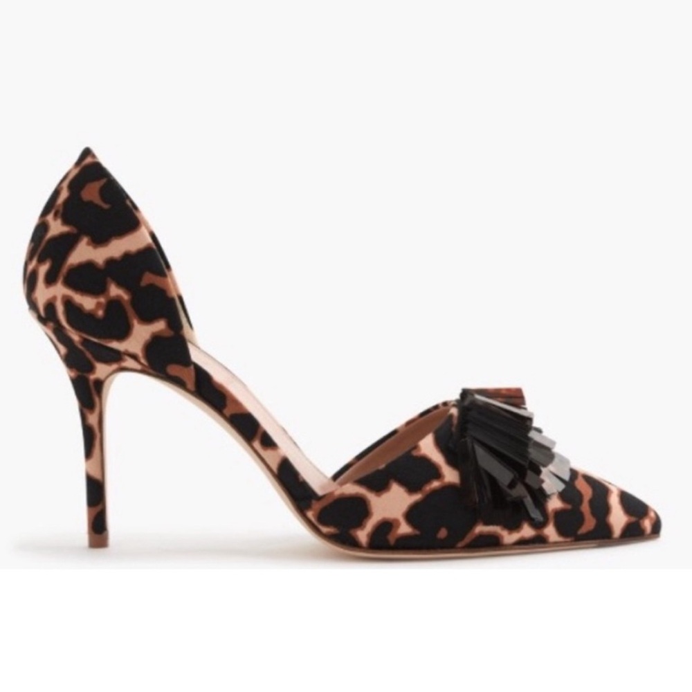 J Crew Collection Elsie D’Orsay Tortoise Sequin Leopard Fabric Heel Pumps🐆
